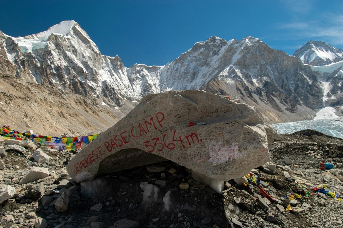 iconic marker stone Everest Base Camp Nepal