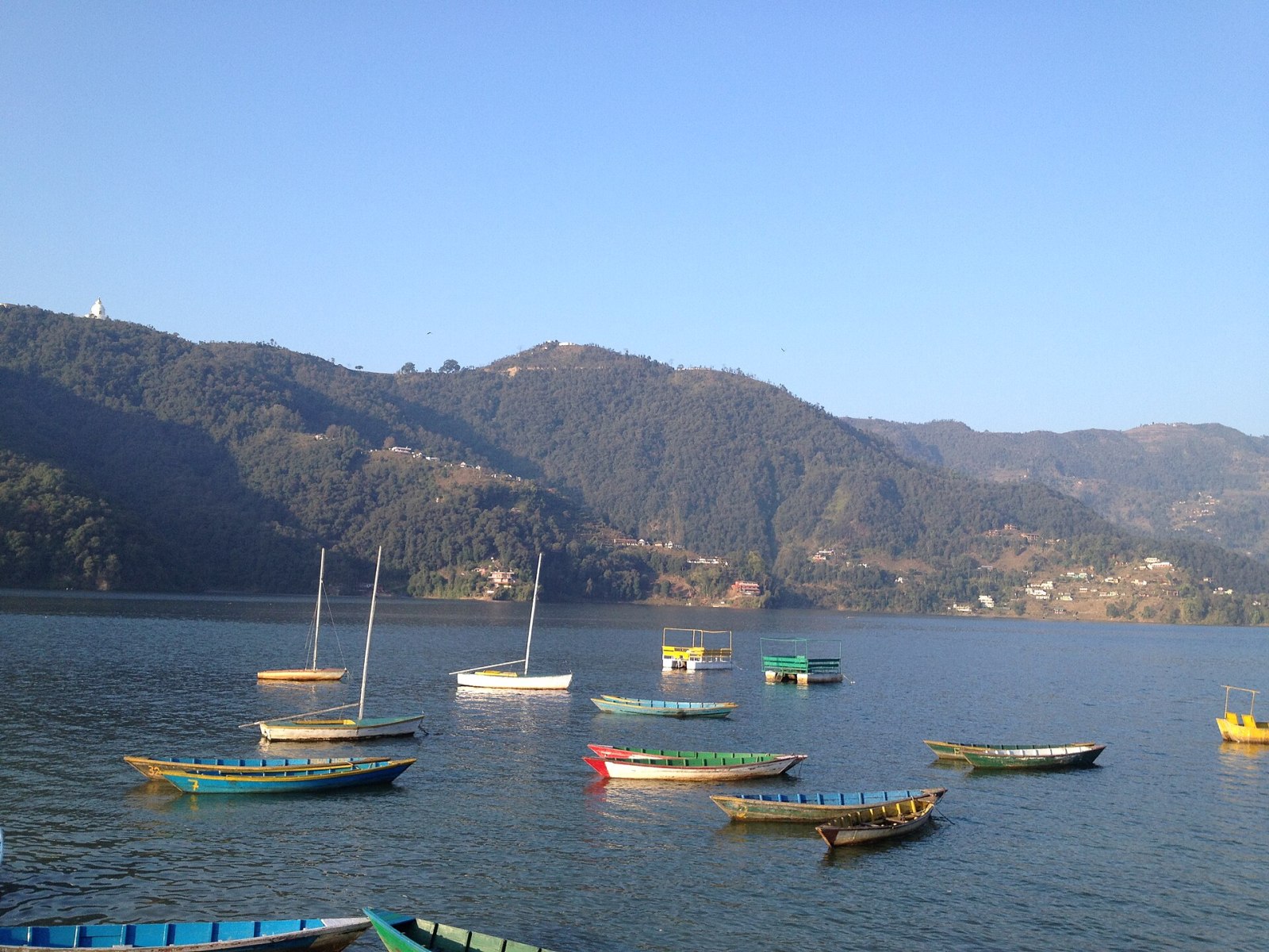 Boats on Phewa Lake in Pokhara